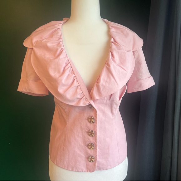 Salvatore Feraggamo Pink Blouse With Bow - Button Up Short Sleeve Shirt - Picture 5 of 13